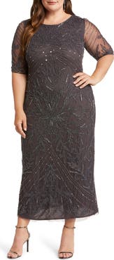 Pisarro Nights Beaded Elbow Sleeve A-Line Dress