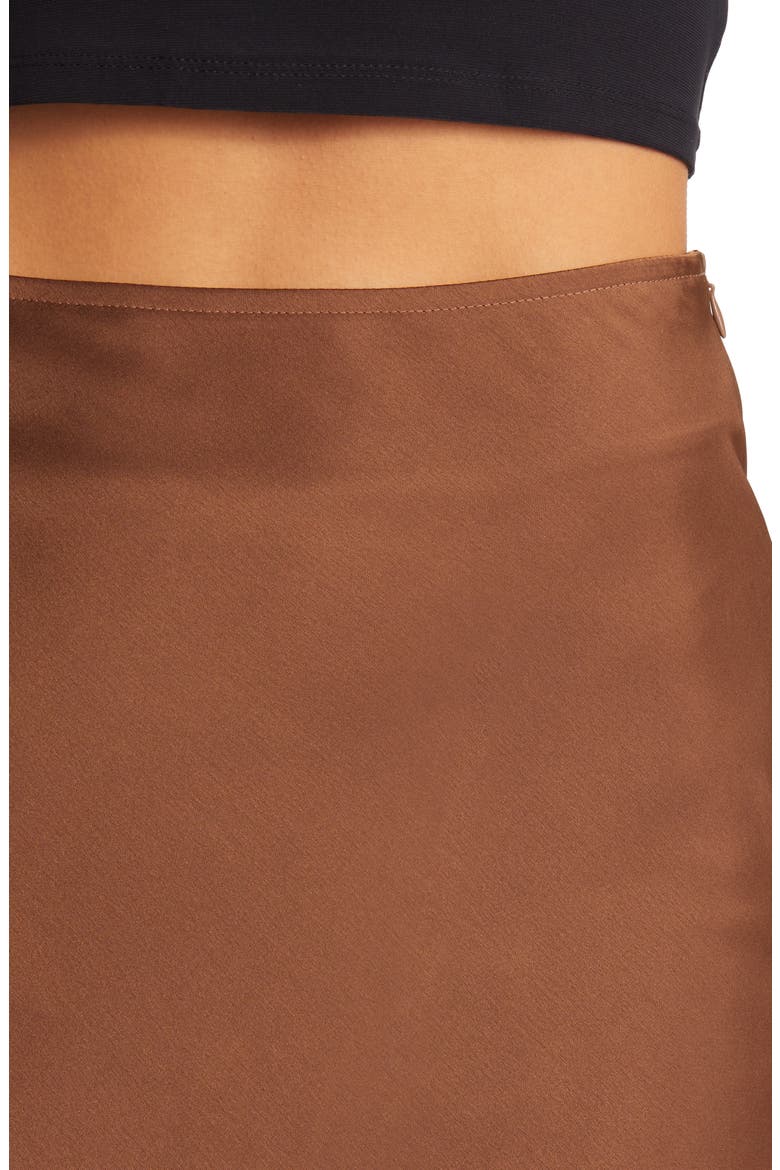 Bias Cut Satin Slip Skirt, Alternate, color, BROWN