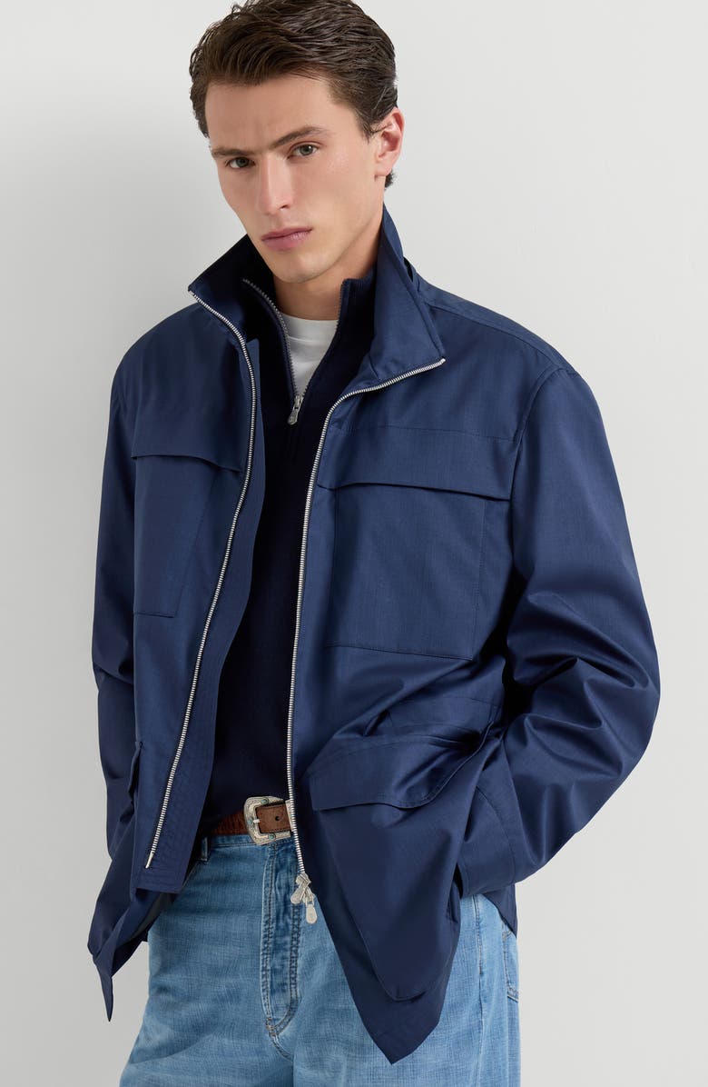 Brunello Cucinelli Safari jacket with detachable hood, Alternate, color, Blue