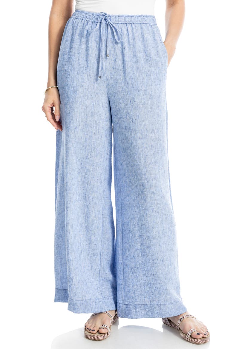 Crinkled Drawstring Waist Pants, Main, color, CHAMBRAY