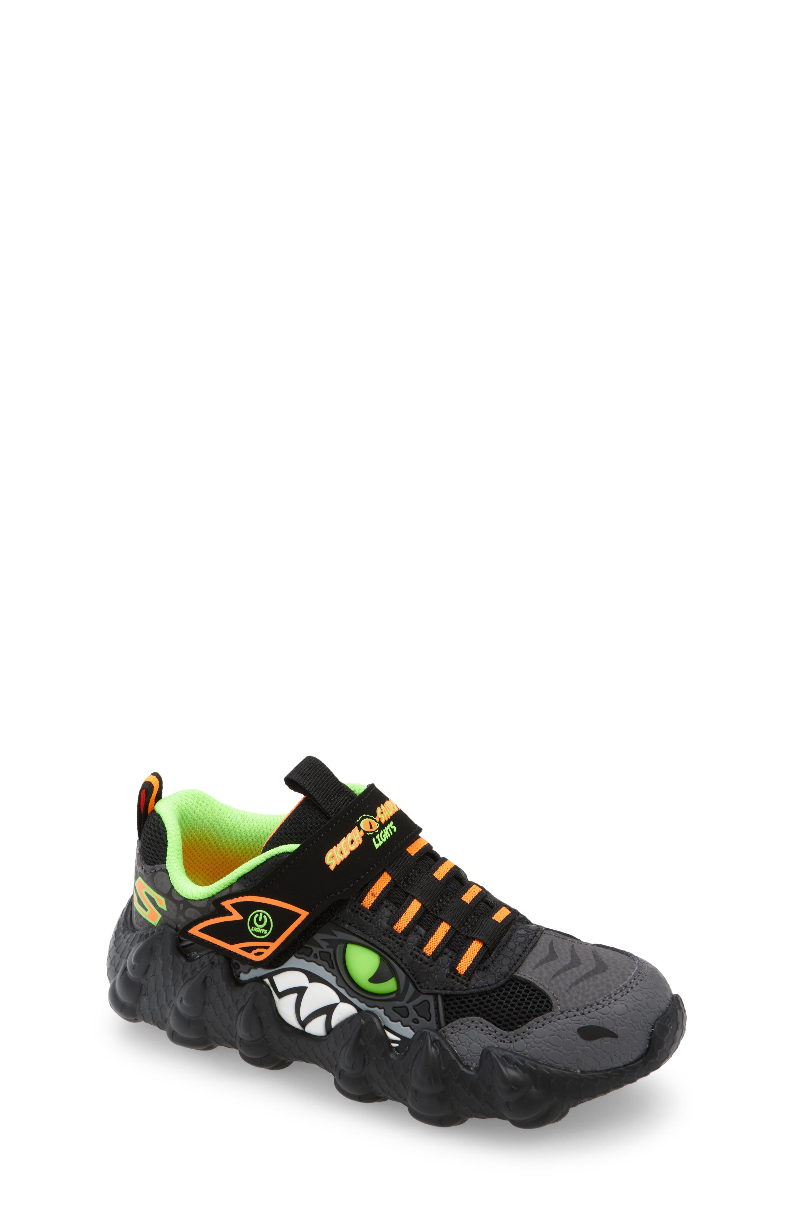 Kids' Skech-O-Saurus Light-Up Sneaker, Main, color, BLACK/ LIME