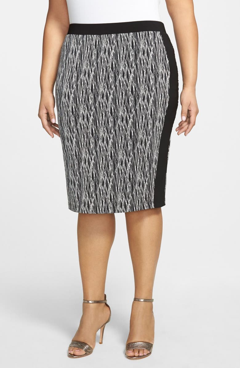 Vince Camuto 'Linear Scratches' Print Contrast Trim Pencil Skirt, Main, color,