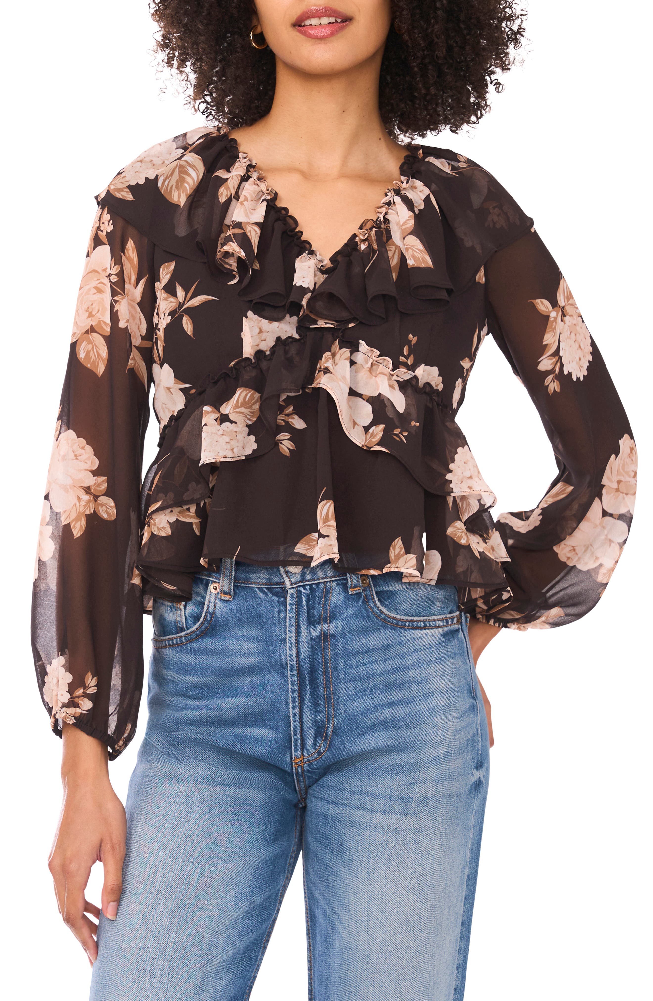 Parker Floral Ruffle Long Sleeve Chiffon Crop Top