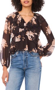 Parker Floral Ruffle Long Sleeve Chiffon Crop Top