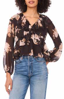 Parker Floral Ruffle Long Sleeve Chiffon Crop Top