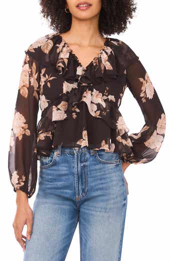 Parker Floral Ruffle Long Sleeve Chiffon Crop Top