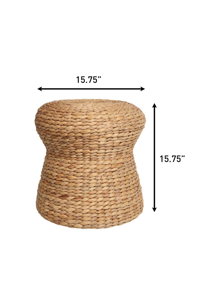 Alberto Bohemian Woven Water Hyacinth Pouf Stool, Hourglass Ottoman Footrest and Extra Seating for Living Room Decor, Alternate, color, Natural