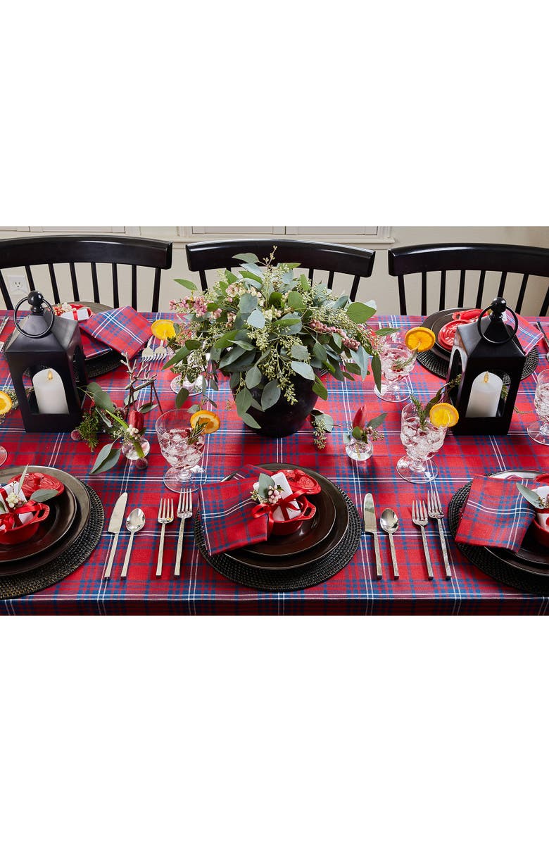 Solino Home Linen Tablecloth - Red Tartan Plaid, Alternate, color, Red And Navy