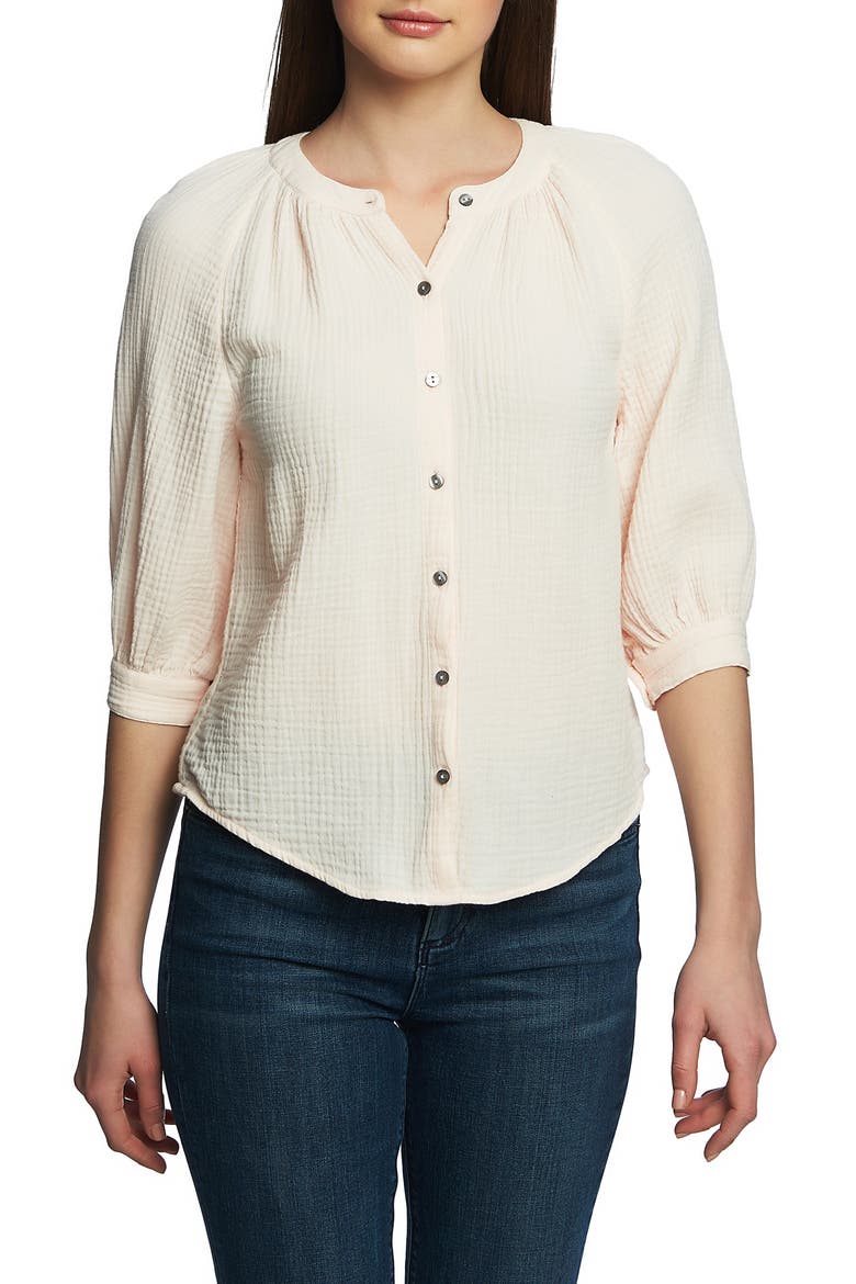 Button Up Cotton Gauze Blouse, Main, color, PINK BLUSH