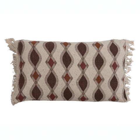 Bloomingville Recycled Cotton Blend Printed Pillow with Pattern and Fringe, Multicolor