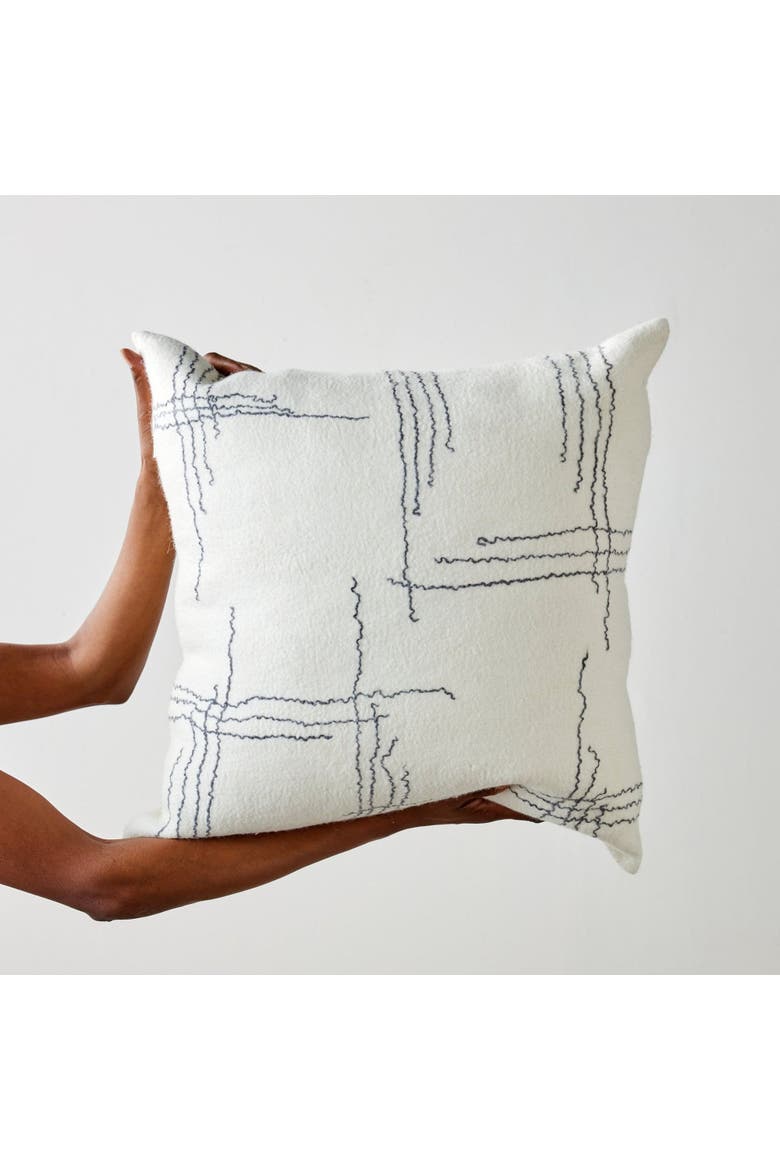 Linear Organic Wool and Silk Throw Pillow - with Insert, Main, color, Charcoal - Small