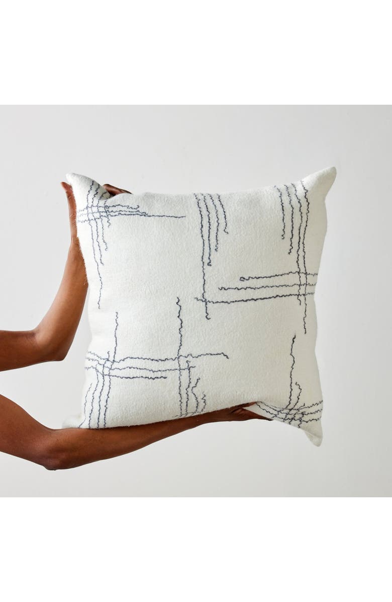 kanju Interiors Linear Organic Wool and Silk Throw Pillow - with Insert, Main, color, Charcoal - Small