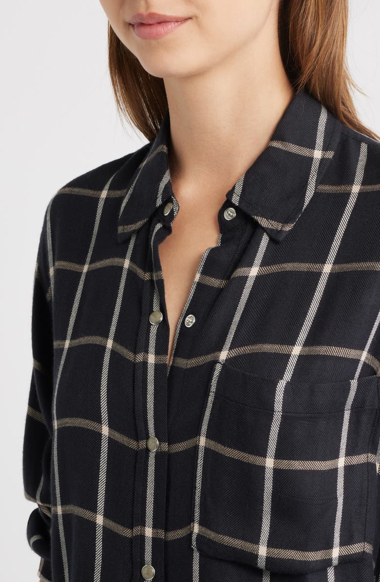 Rails Malin Windowpane Plaid Snap-Up Shirt, Alternate, color, Onyx Sand Birch
