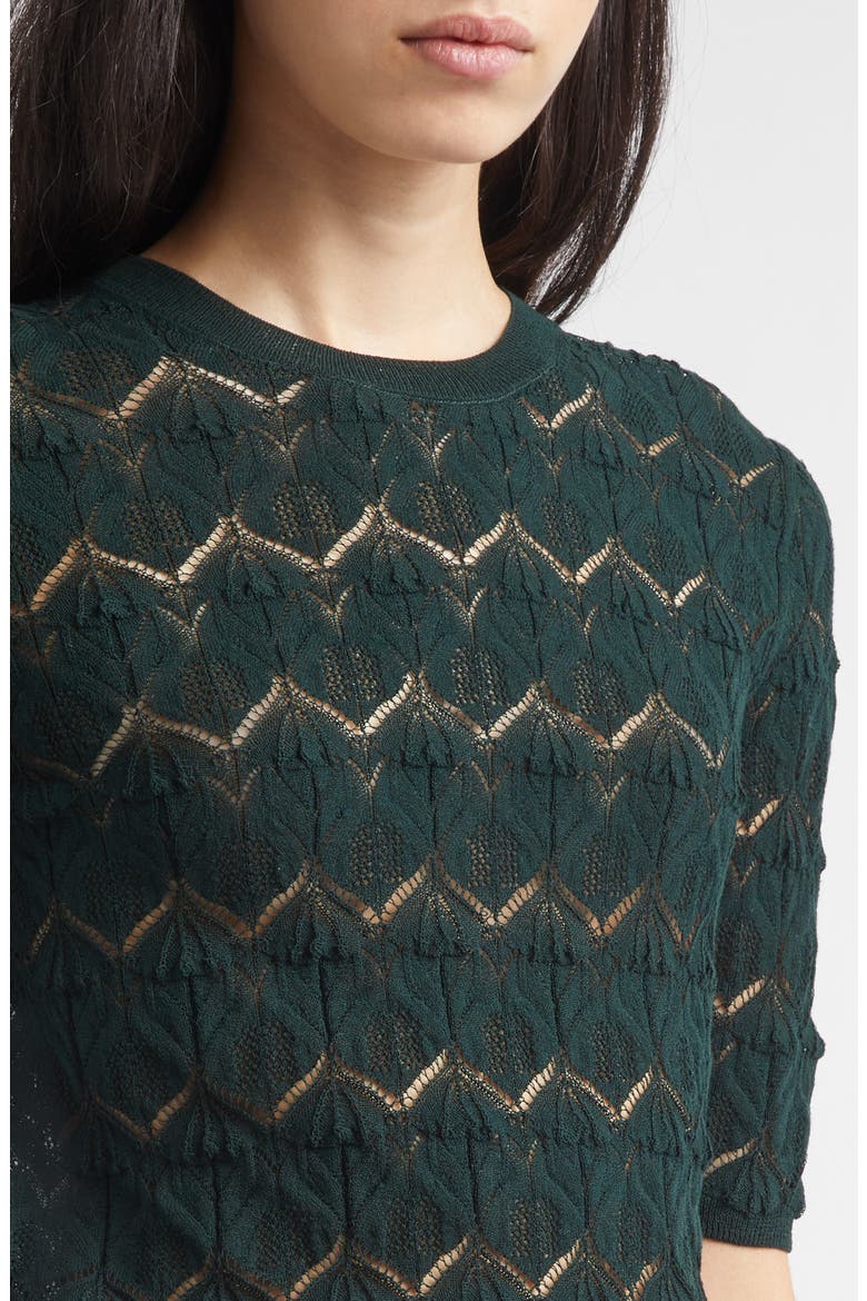 Pointelle Knit Cotton Blend Sweater, Alternate, color, JUNIPER