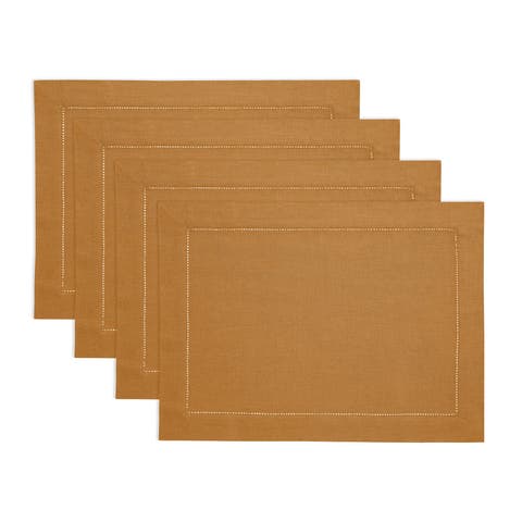 Linen Placemats Set of 4, 14 x 19 Inch for Dining Table, Holiday and Everyday Table Decor - Classic Hemstitch