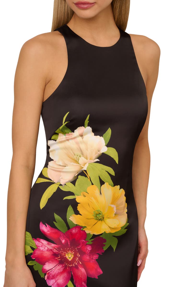 Adrianna Papell Printed Satin Cocktail Dress, Alternate, color, Black Multi