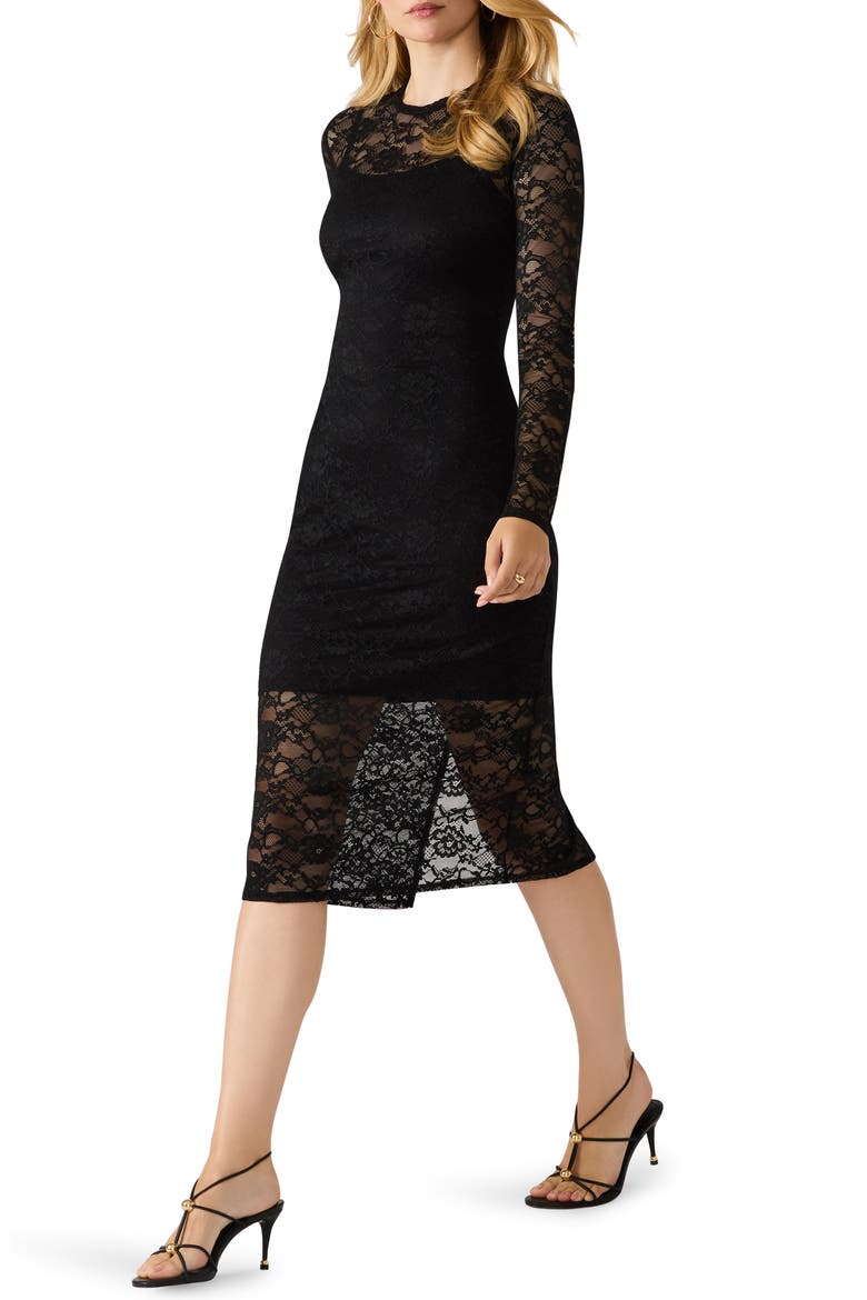 Hailee Long Sleeve Lace Body-Con Dress, Alternate, color, BLACK