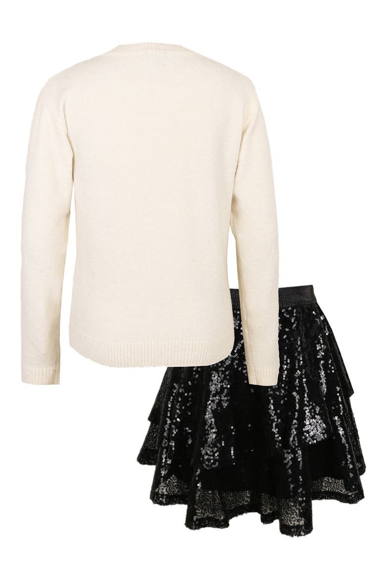 Kids' Bow Sweater & Sequin Skirt Set, Alternate, color, IVORY/ BLACK