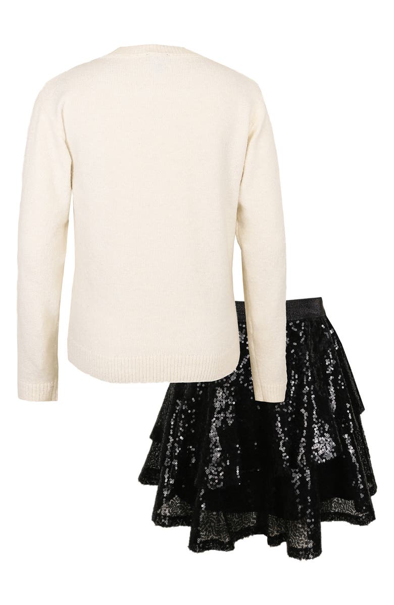 Zunie Kids' Bow Sweater & Sequin Skirt Set, Alternate, color, Ivory/ Black