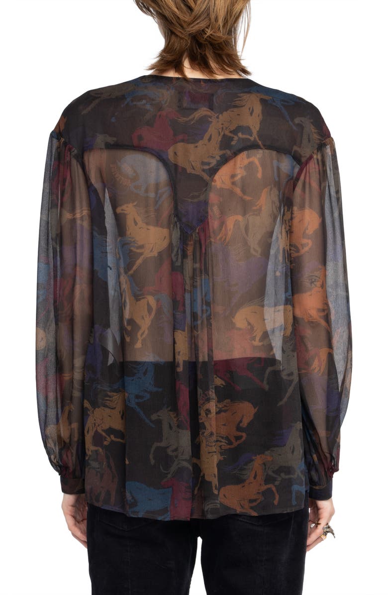 Zadig & Voltaire Tamela Horses Sheer Mousseline Top, Alternate, color,
