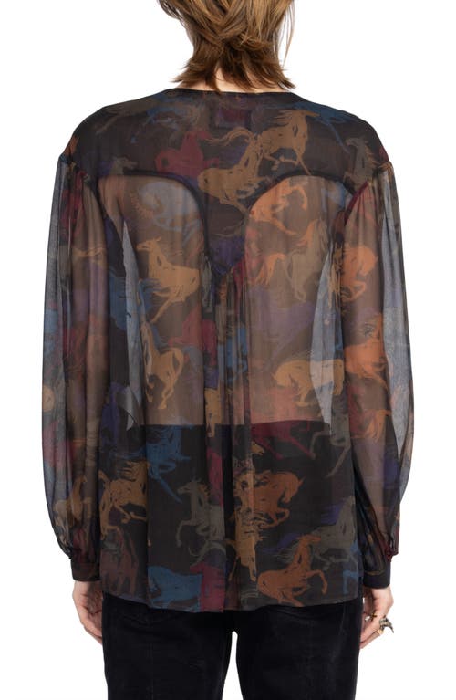 Zadig & Voltaire Tamela Horses Sheer Mousseline Top In Multi