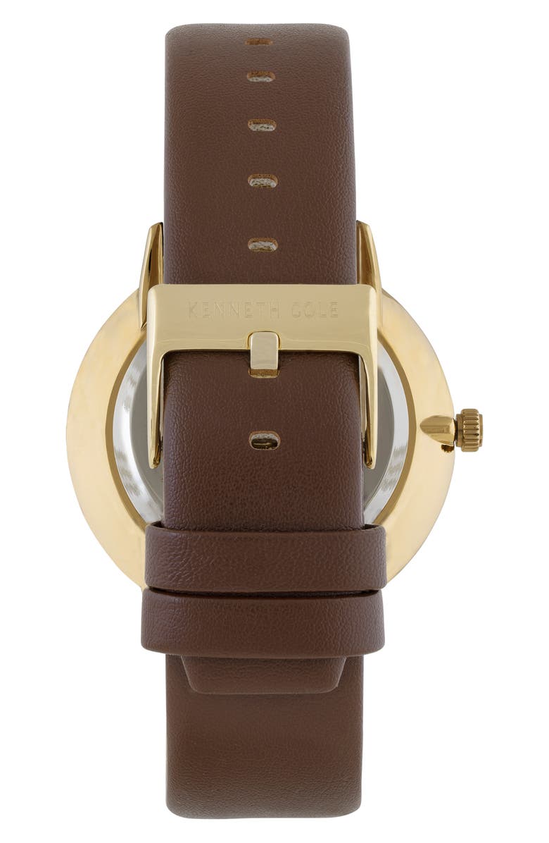 Kenneth Cole New York Diamond Dial Three Hand Quartz Leather Strap Watch, 45mm, Alternate, color, Brown