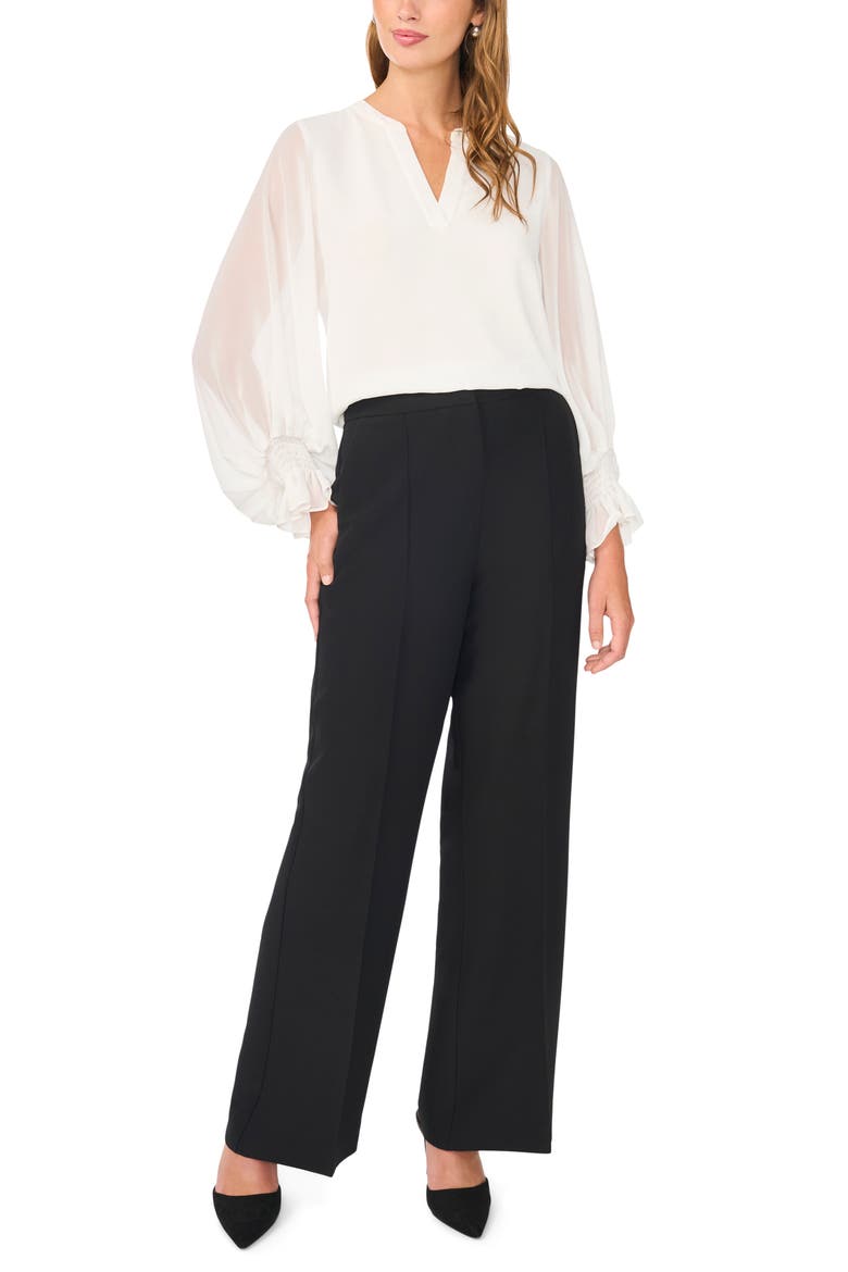 Ruffle Cuff Split Neck Top, Alternate, color, NEW IVORY