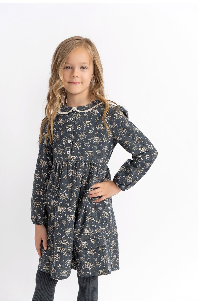 Charlotte & George Front Button Woven Flower Print Dress, Alternate, color, Navy
