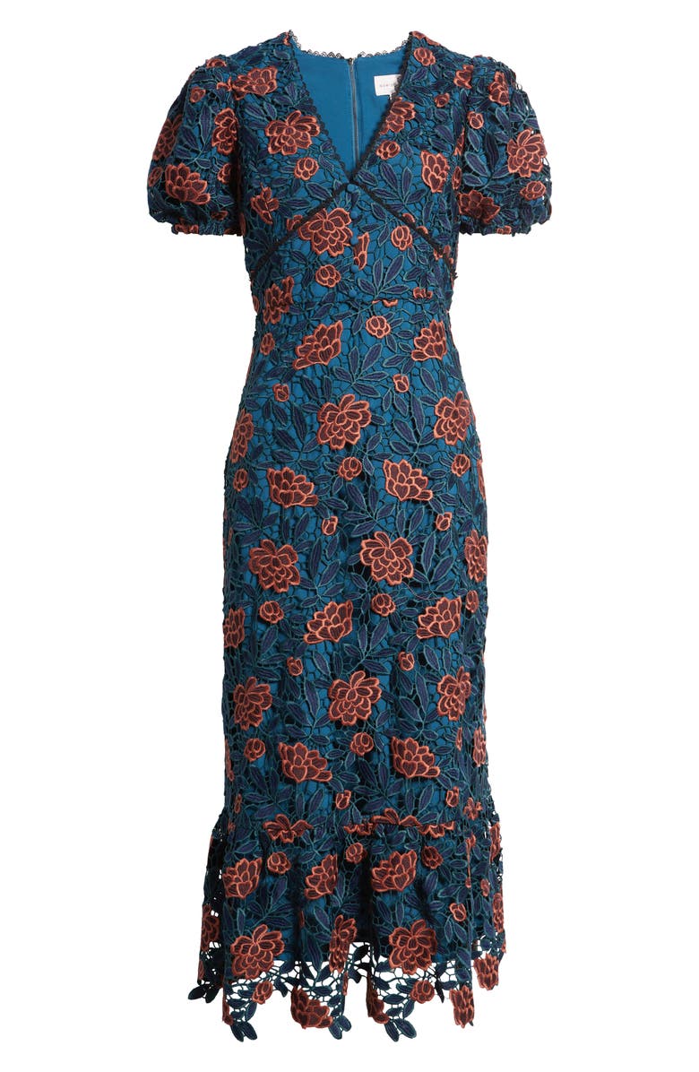 Adelyn Rae Floral Guipure Lace Sheath Dress, Alternate, color, Teal