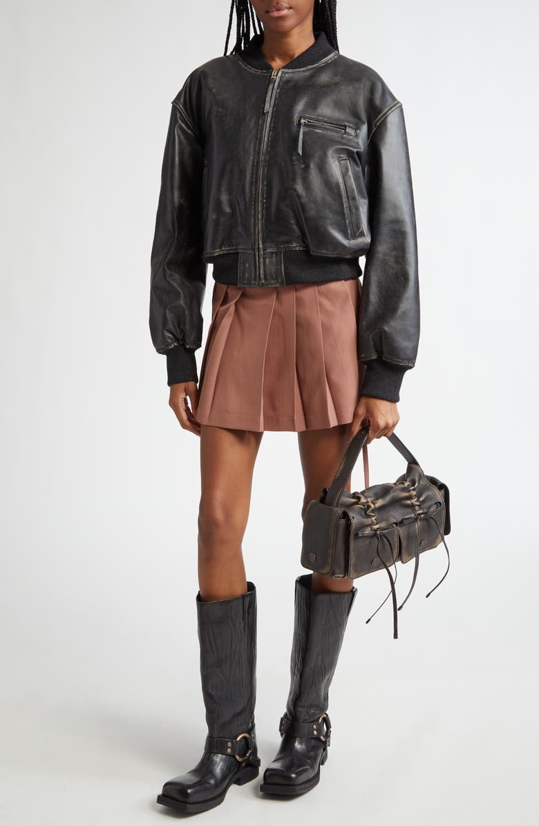 Acne Studios Leather Bomber Jacket, Alternate, color, Black