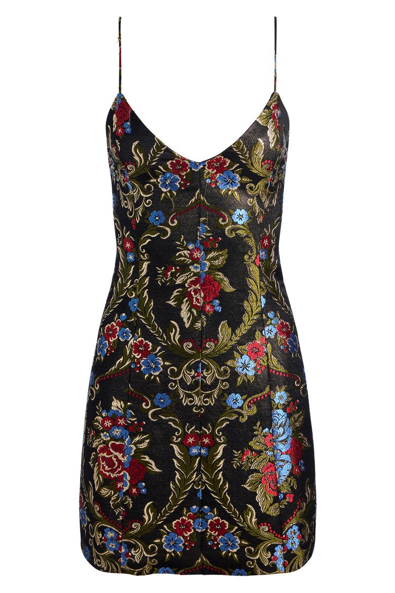 Tayla Floral Jacquard Lantern Minidress, Alternate, color, BLACK/ MULTI