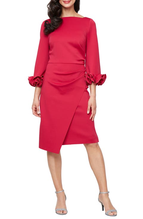 Ruffle Sleeve Stretch Crepe Cocktail Dress