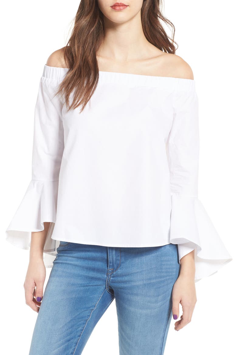 Bell Sleeve Off the Shoulder Blouse, Main, color, WHITE