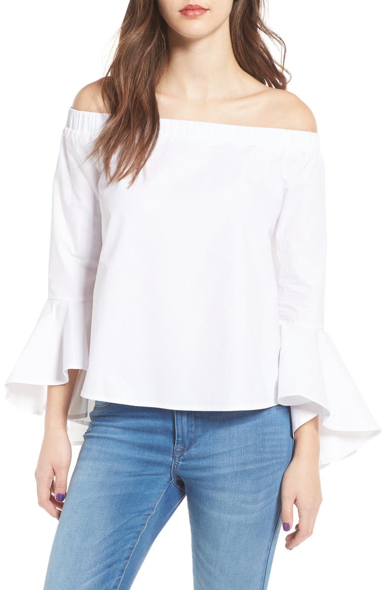 Soprano Bell Sleeve Off the Shoulder Blouse, Main, color, 
