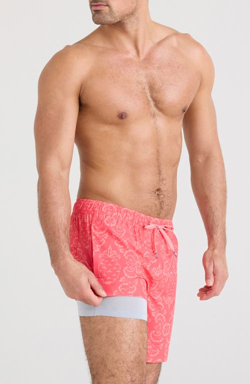 Saxx Oh Buoy 2n1 7-inch Swim Shorts In Pineapple Brocade-hibiscus