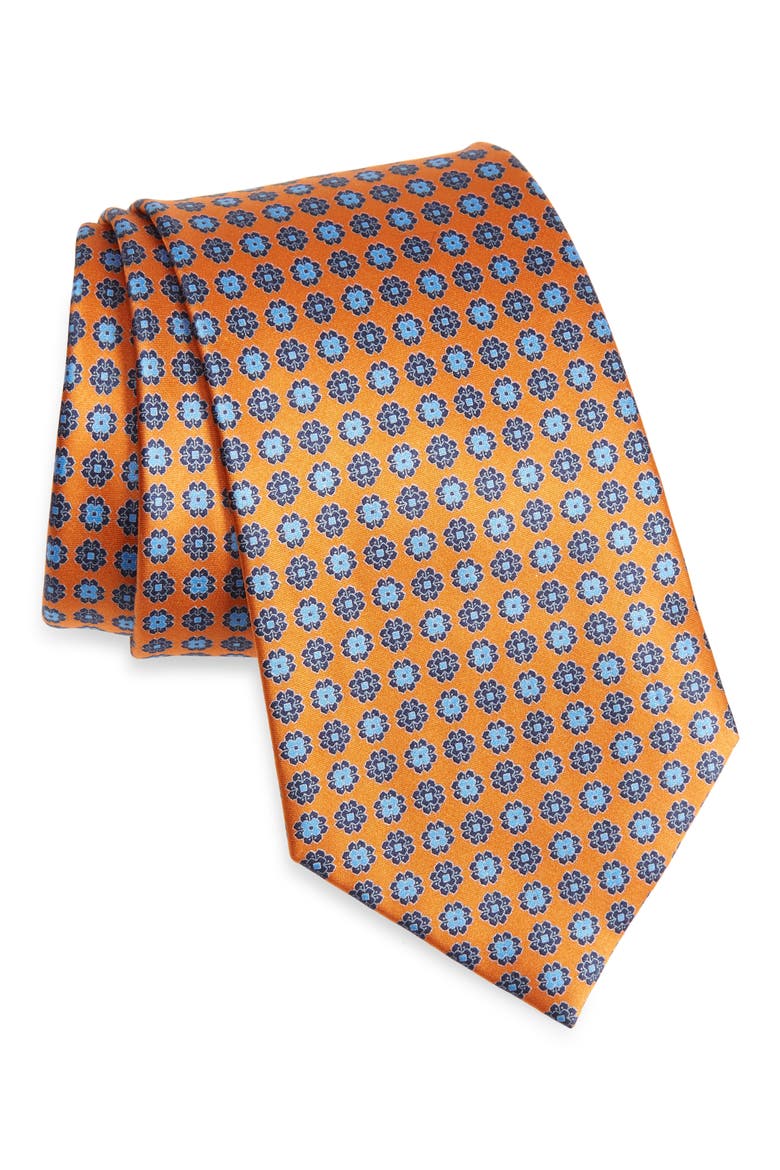 Ermenegildo Zegna Medallion Silk Tie, Main, color, ORANGE