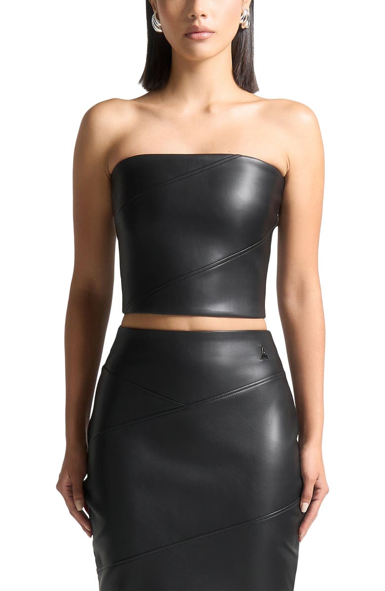 Manière De Voir Bandeau Leather Corset Top, Alternate, color, Black