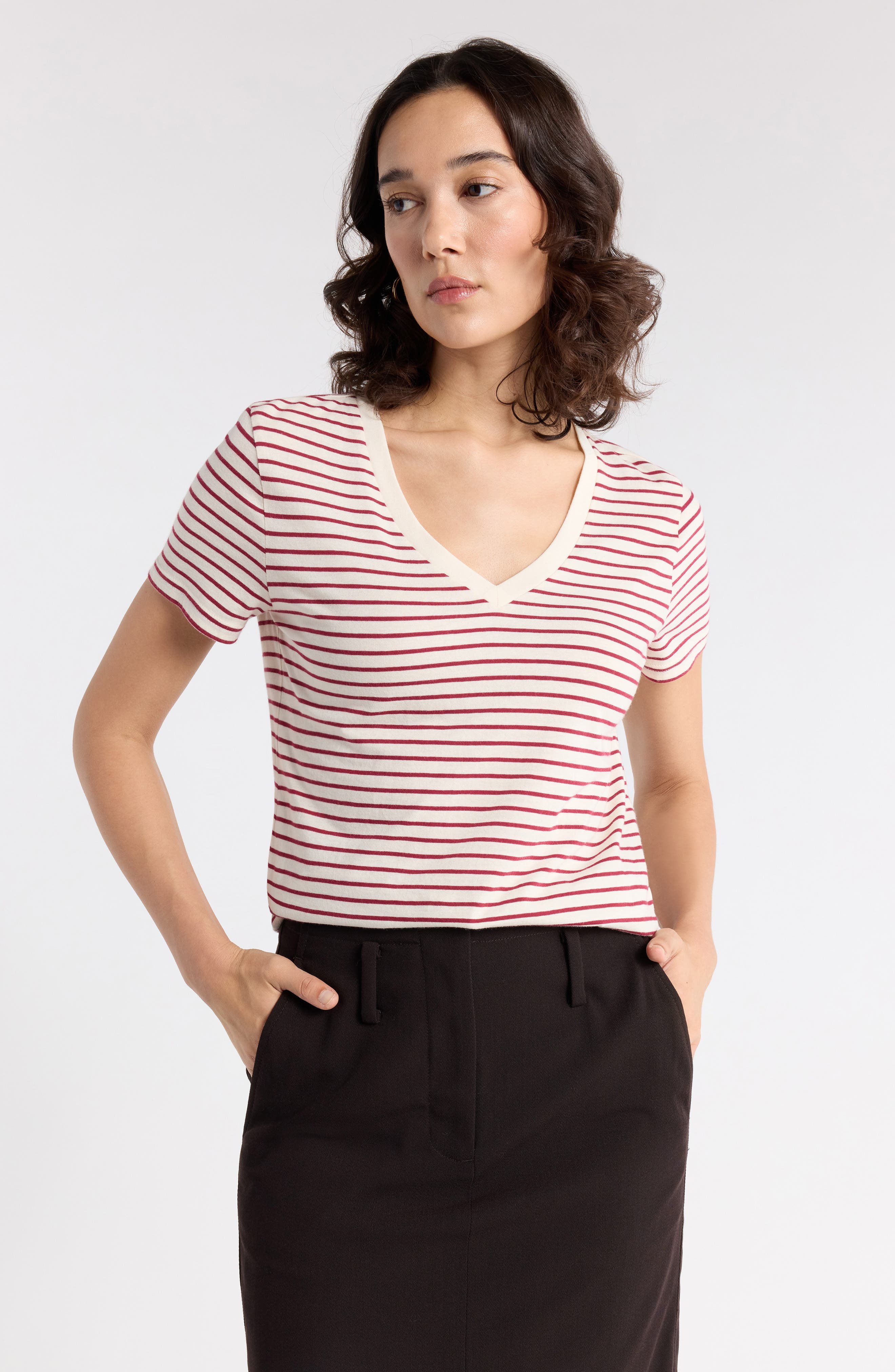 IVORY P RED ASHLEY STRIPE