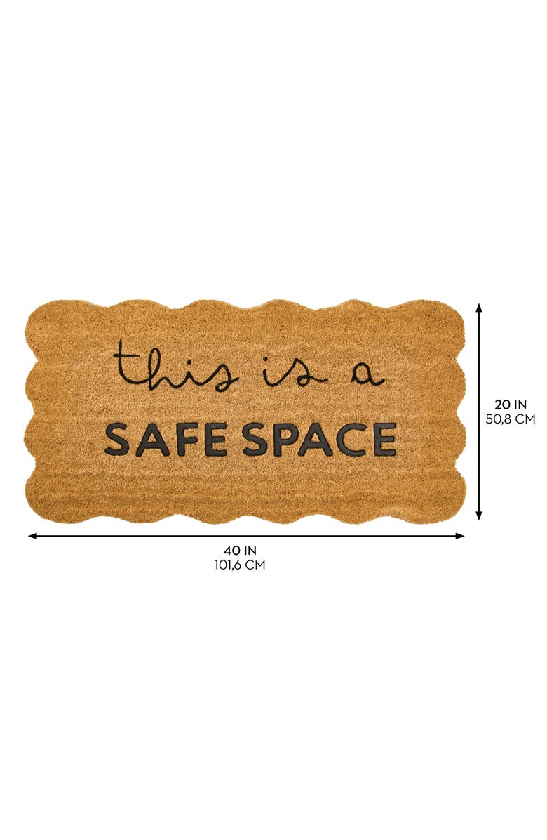 mDesign This is a Safe Space Scalloped Coir Rectangular Doormat, Natural/Black, Alternate, color, Natural