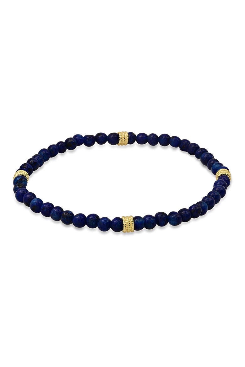 Men's 14K Gold Plated Sterling Silver & Lapis Lazuli Beaded Stretch Bracelet, Main, color, GOLD/ BLUE