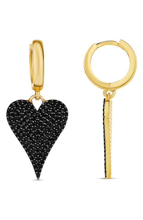 Pavé Heart Drop Huggie Hoop Earrings
