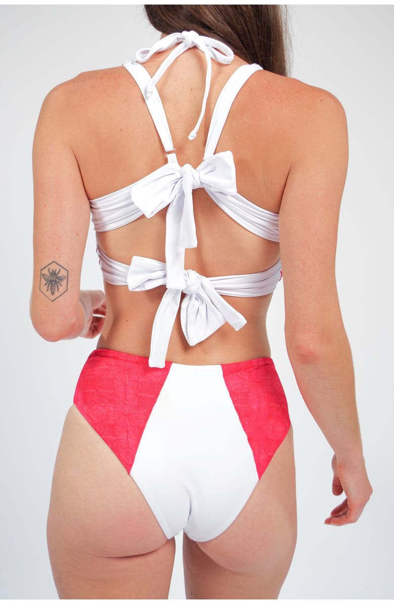 Mary Mercedes Massi Bikini Top With Color-Blocked Tile Pattern, Alternate, color, White And Red
