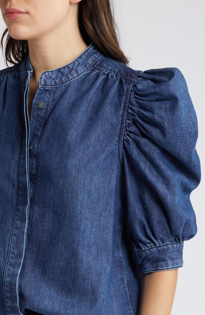 FRAME Gillian Puff Sleeve Denim Shirt, Alternate, color, Dark Room