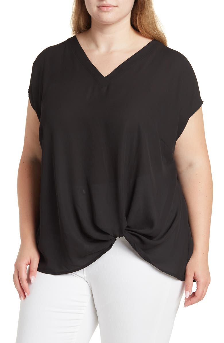 Pleione Twisted Hem Hi-Low Top, Main, color, Black