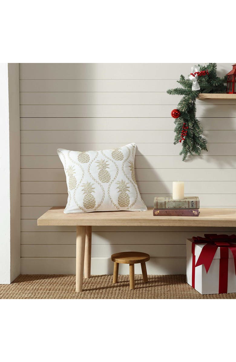 Tommy Bahama Golden Pineapple Embroidered Square Accent Pillow, Alternate, color, White/ Gold