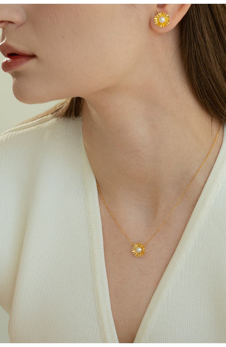 Bearfruit Jewelry Sterling Silver 18k Gold Plated Flora Pearl Necklace Holiday Gift Idea, Alternate, color, Gold