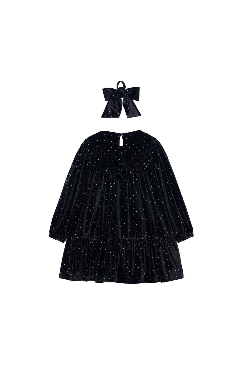 Velvet Rhinestone Dress with Bow Hair Tie, Alternate, color, Navy