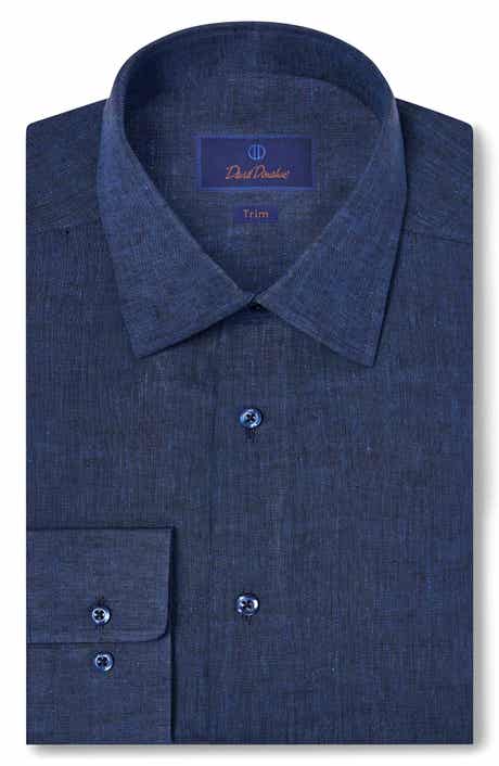 David Donahue Trim Fit Linen Dress Shirt