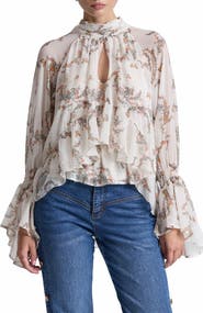 Avec Les Filles Ruffled High Neck Top