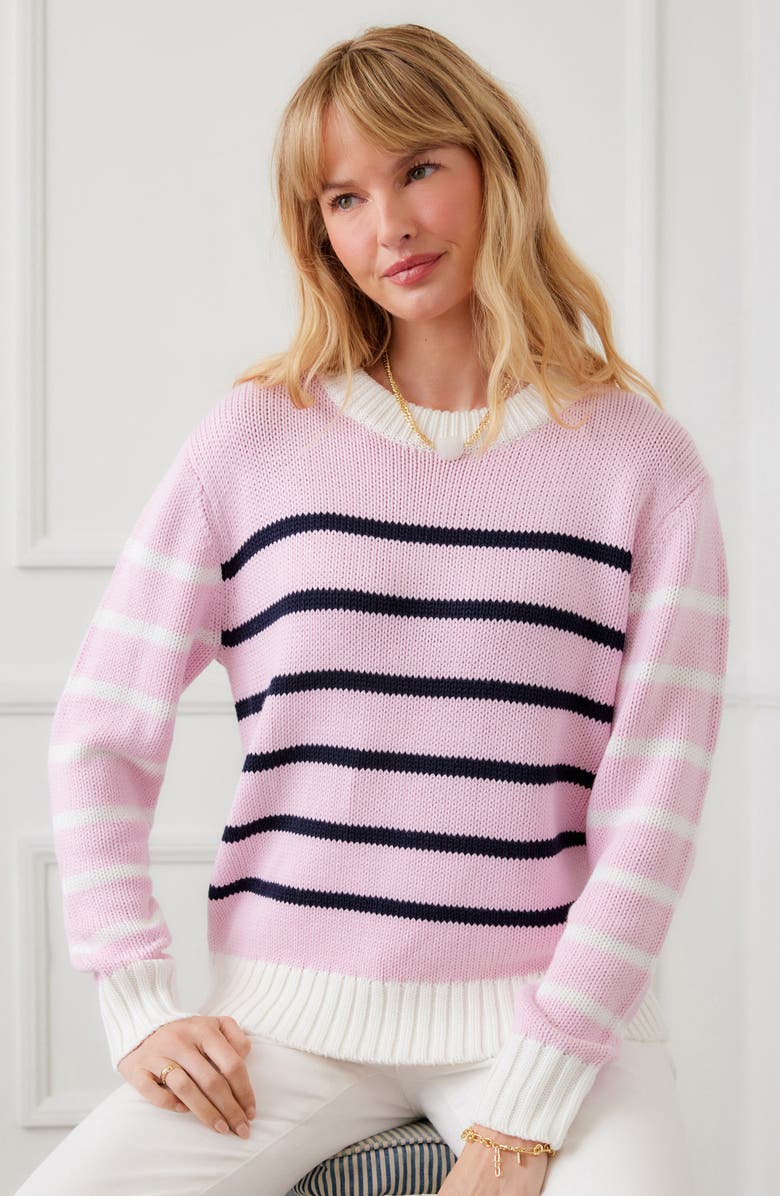 Karen Kane Stripe Crewneck Sweater, Alternate, color, Pink Multi